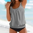 thumbnail image 2 of Caqnni Tankini Swimsuits for Women Two Piece Bathing Suits Tummy Control Long Torso Tank Tops with Shorts Tankini Swimwear (3XL,Grey), 2 of 4