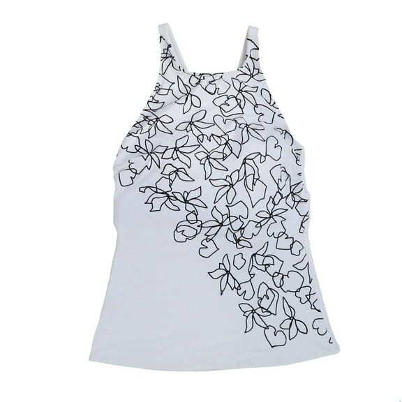 Calvin Klein Womens Tankini Top Printed High-Neck Swimsuit White Floral New