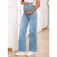 thumbnail image 3 of DOKOTOO Women's Maternity Jeans with Full Elastic Panel - High Waist Over The Belly Straight Leg Stretchy Pregnancy Jean Raw Hem Frayed Denim Pants, 3 of 11