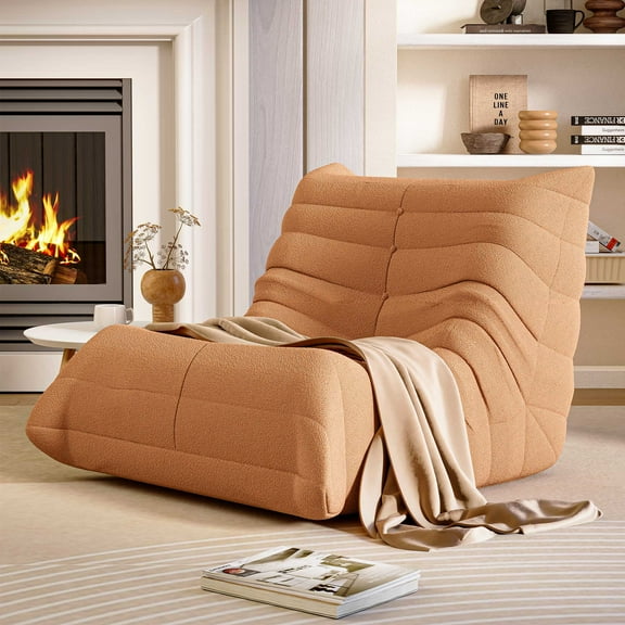 LAUSAINT HOME Bean Bag Chair, Giant Lazy Floor Sofa with Fireside Faux Fur and Memory Foam, Brown