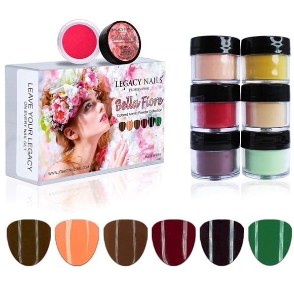 Legacy Nails Kit de Poudre Acrylique COLLECTION Professionnelle 6 Couleurs Ensemble d'Art d'Ongles pour Manucure DIY pour Extensions d'Ongles Acryliques (BELLA FIORE COLLECTION)