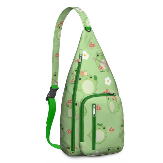Cartoon Frog Sling Backpack - Whimsical Frog & Flower Print Design, Compact Lightweight Daypack for Cycling & Photography