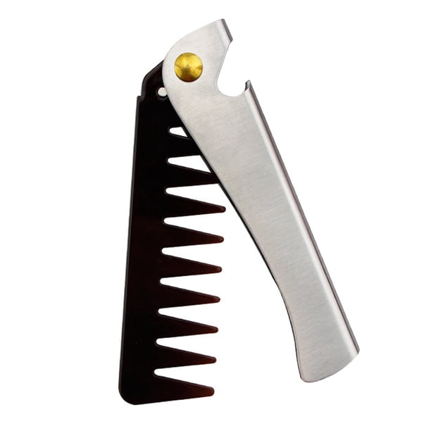 Peine plegable de acero inoxidable con mango, portátil, de bolsillo, para estilizar el cabello, ideal para esposos, padres y hombres (diente estrecho).