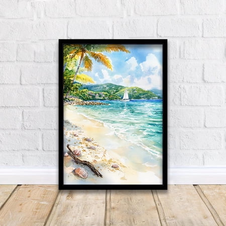 Virgin Islands Painting Caribbean Art Virgin Islands Print Tropical Seascape Coastal Decor Poster Only