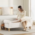 thumbnail image 3 of 55''W Storage Bench for Queen Bed End of Bed, Mid-Century Corduroy Upholstered Bench with Rolled Armed, White, 3 of 10