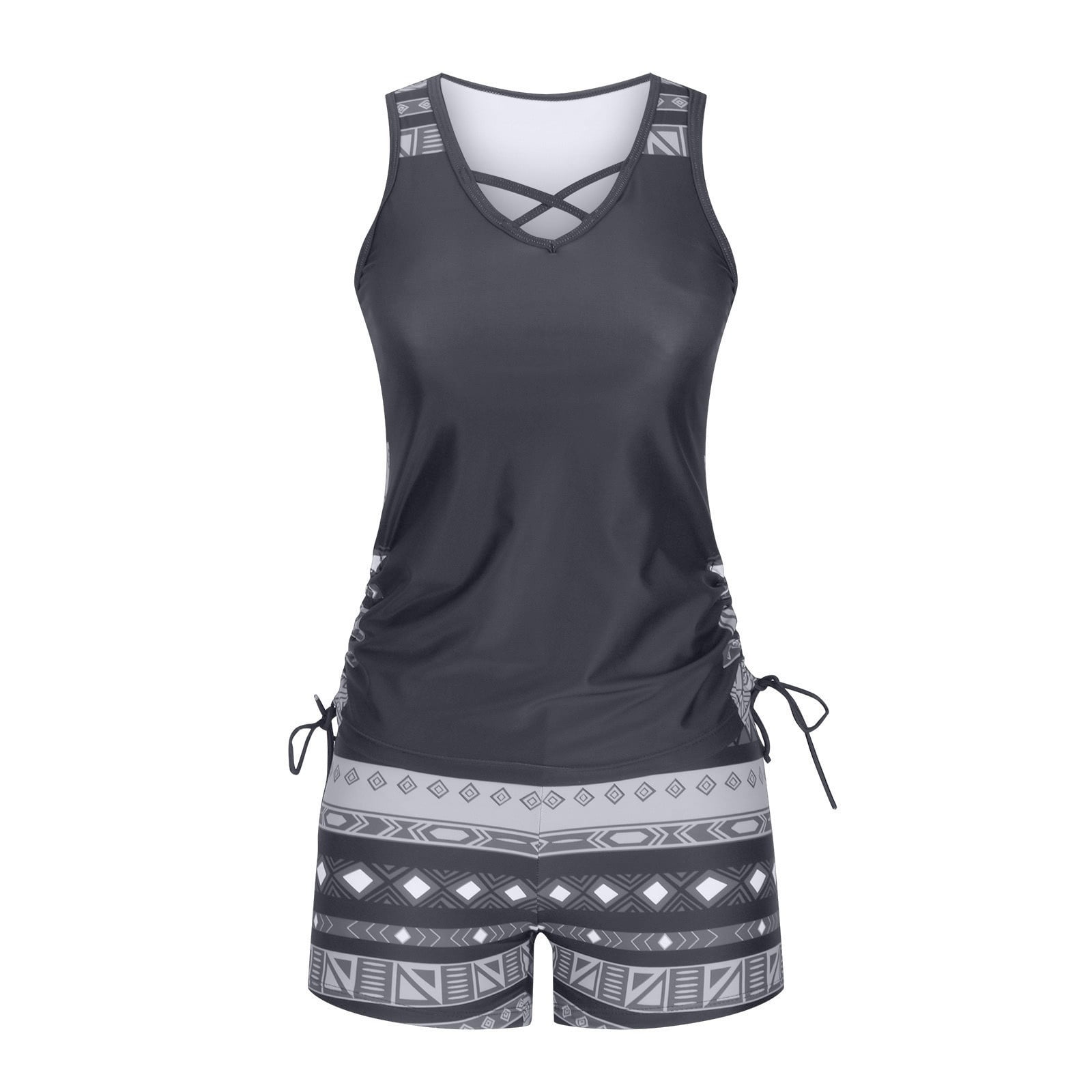 Husipze Tankini Swimsuits for Women Two Piece Bathing Suit with Shorts Summer Casual Loose Athletic Swimwear Black S
