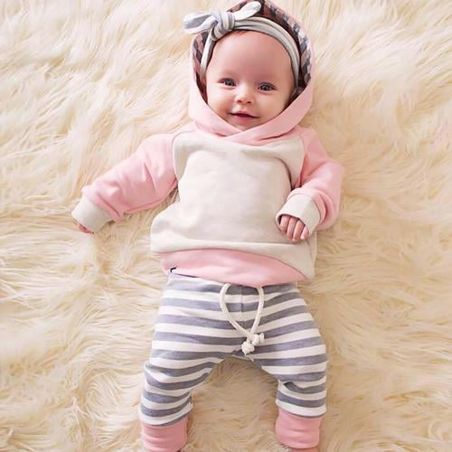 3pcs Toddler Baby Kids Boy Girl Clothes Set Hoodie Tops+Pants+Headband Outfits