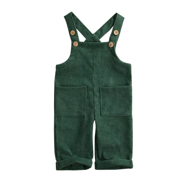FOCUSNORM Toddler Baby Corduroy Suspender Rompers Kids Solid Color Strap Pockets Overalls Spring Autumn Button Down Bib Pants 6M-5T