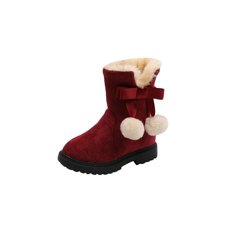 

Kesitin Girls Non-Slip Side Zip Mid Calf Boot School Breathable Winter Shoes Casual Plush Lined Snow Boots Red 6.5C