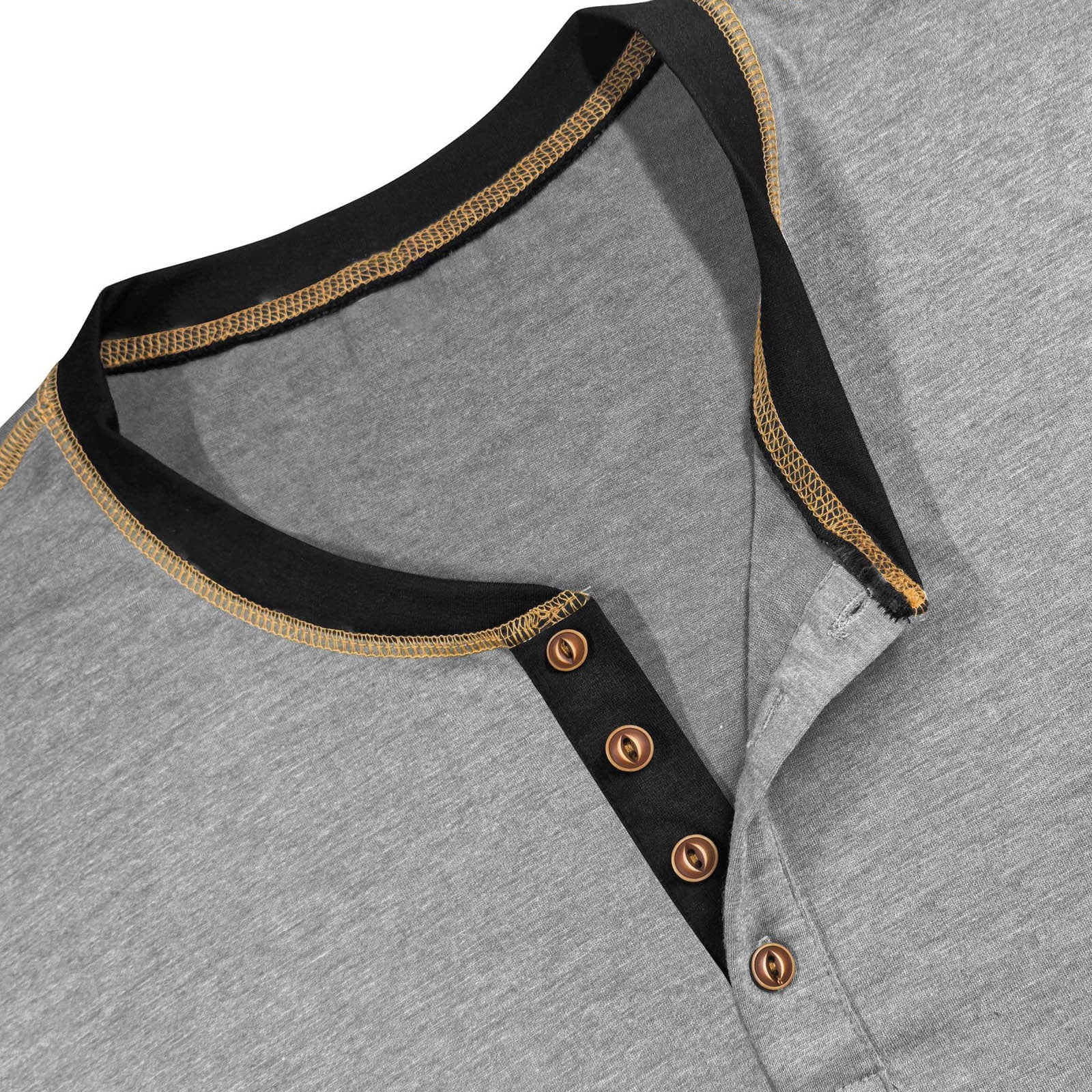 Dolkfu Shirts Men Henley Cotton T Shirt Short Sleeve Gray Pocket Button Men's T-Shirts L