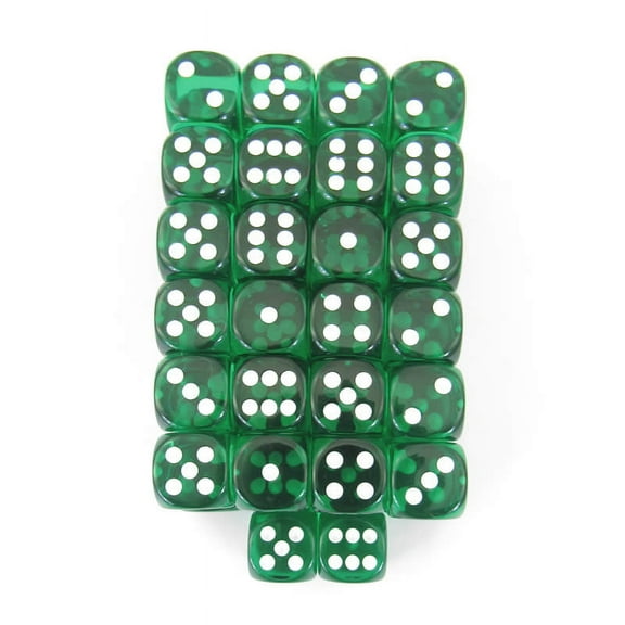Green Translucent Dice with White Pips D6 16mm (5/8in) Pack of 50 Wondertrail
