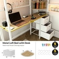 thumbnail image 6 of Advwin Twin Size Loft Bed with Desk and Stairs, Headboard, Wardrobe, Bedside Storage Shelf, 6 Drawers, Charging Station & LED Light, Metal Gaming Loft Bed Frame, White+Oak, 6 of 10