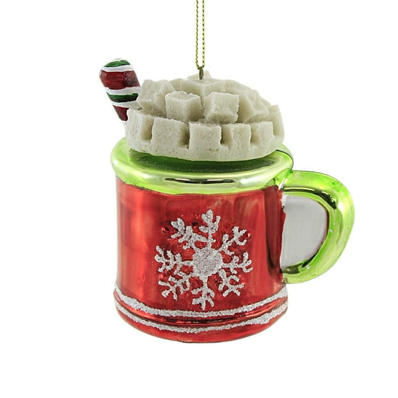 Glass Hot Cocoa Ornament - 1 Ornament 4.5 Inch, Glass - Winter Drink Chcoclate Y9281 Marshmallows