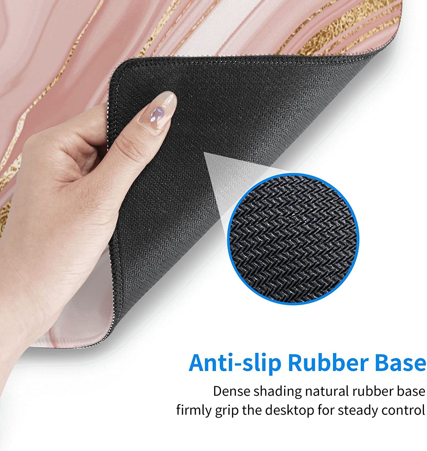 Marble Pink Mouse Pad, Extended Desktop Large Gaming Mousepad with Gold Texture, Waterproof Non-Slip Big Long Full Makeup Mat for Laptop, Keyboard, Computer for Decor Women Office, XL 31.5 * 11.8 in