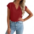 thumbnail image 4 of hlysgo Women's Cap Sleeve Tops V Neck Dressy Casual Blouses Summer Work Business Shirts Red,S, 4 of 6