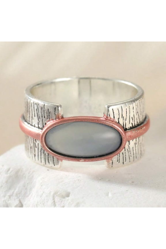 Vintage Womens Cat Eye Glass Ring In Silvertone And Rose Gold Tone, Color 9