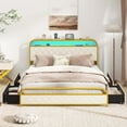 thumbnail image 4 of Costway Queen Size Bed Frame with LED Lights & Charging Station Storage Headboard & Drawers Golden, 4 of 10