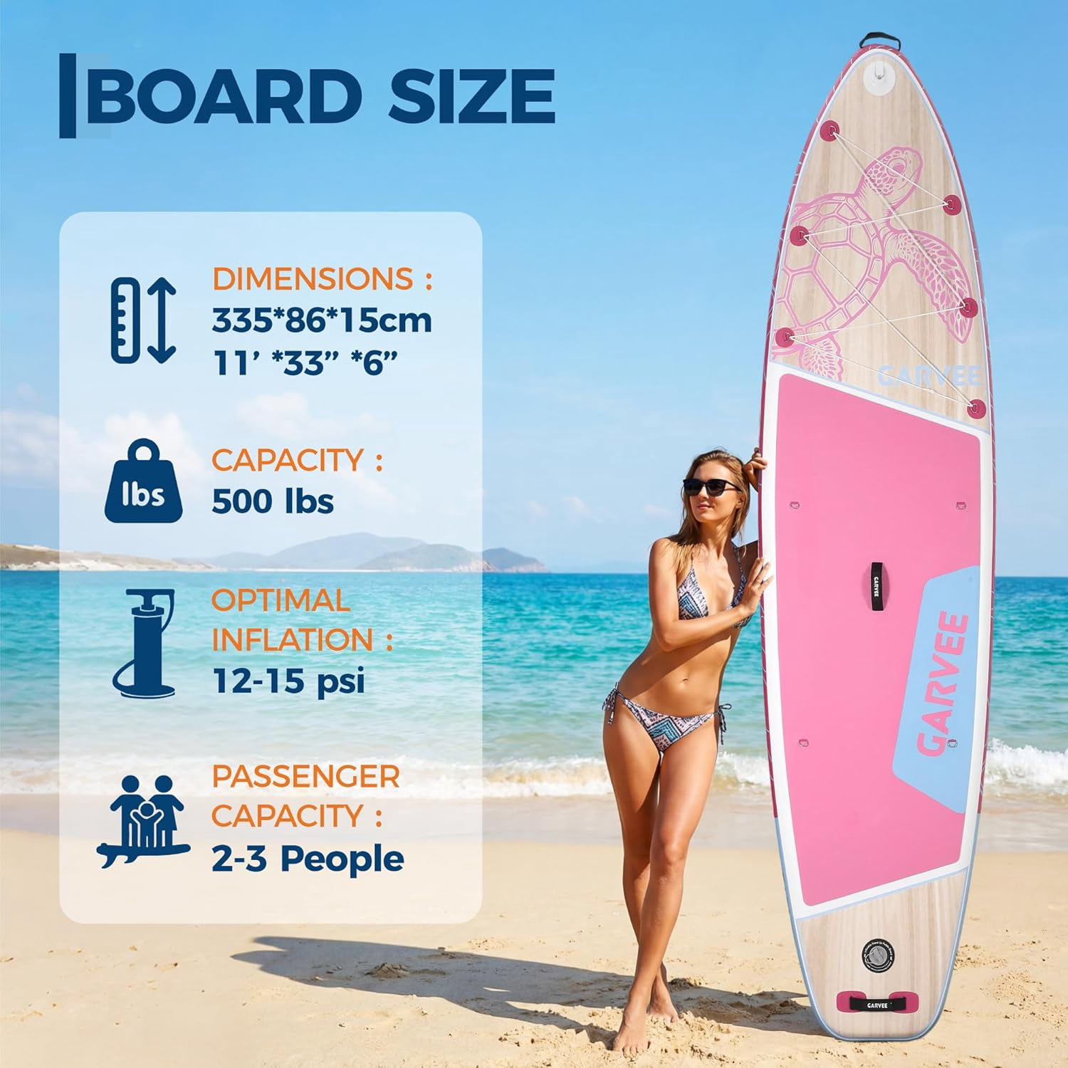 Garvee 11ft Inflatable Stand up Paddle Boards with Premium SUP Accessories, 500 lbs Capacity, Pink