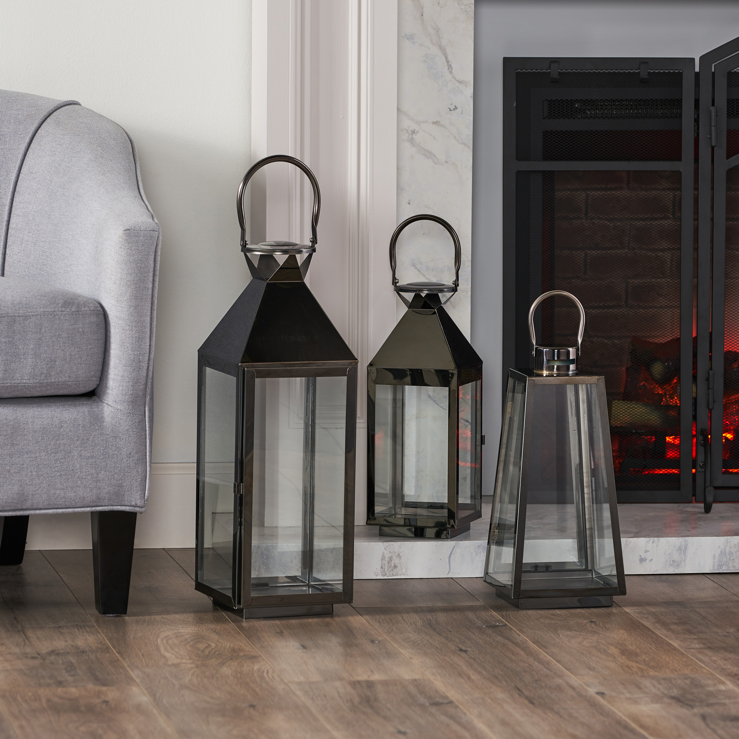 Noble House Medium Traditional Rectangle Metal Lantern, Black