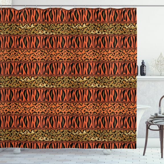 Ambesonne African Shower Curtain, Leopard Cheetah Skin, 69"Wx70"L, Orange Amber and Sepia