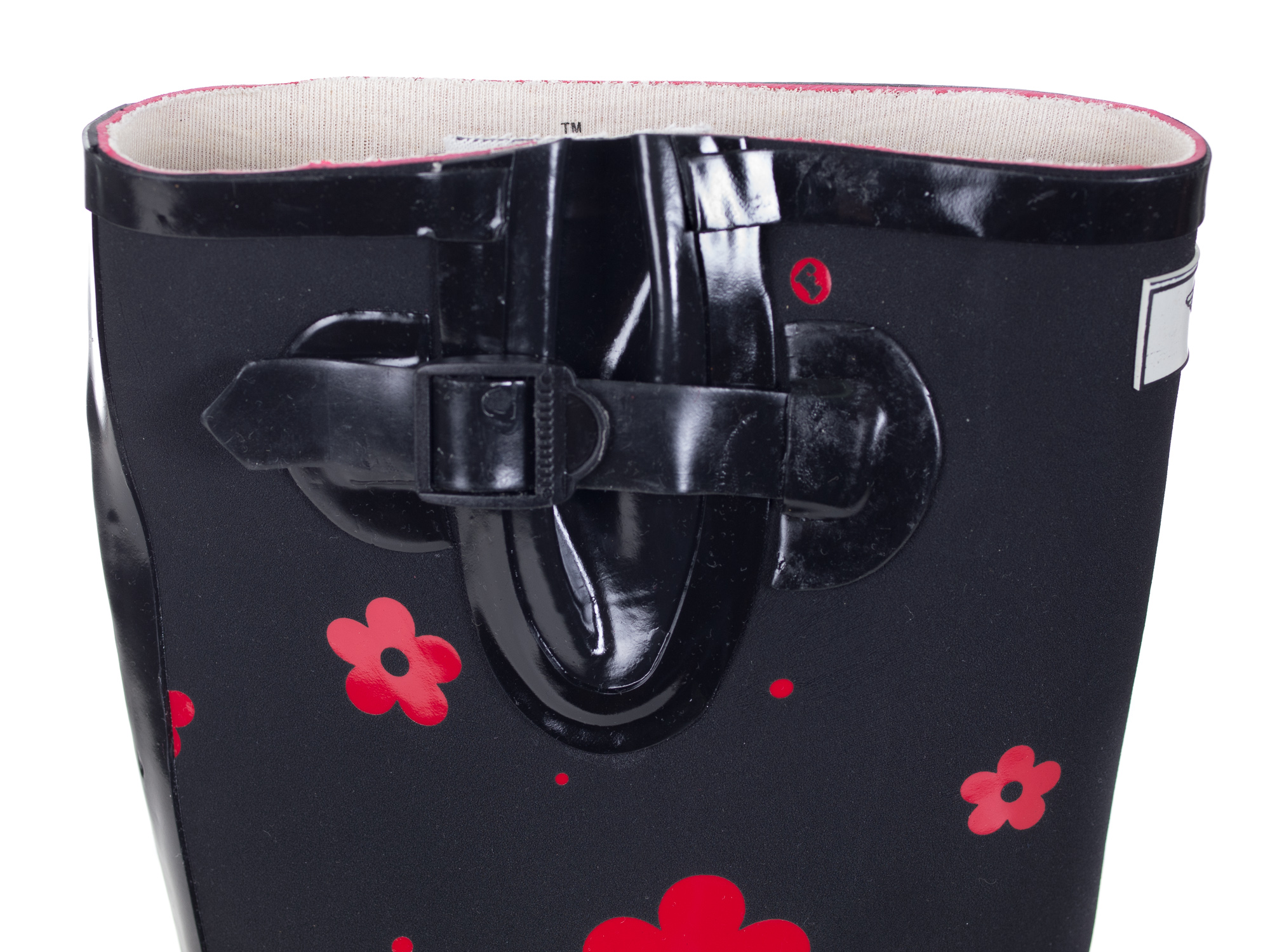 Women Rubber Rain Boots with Cotton Lining, Red Flower Matte Design