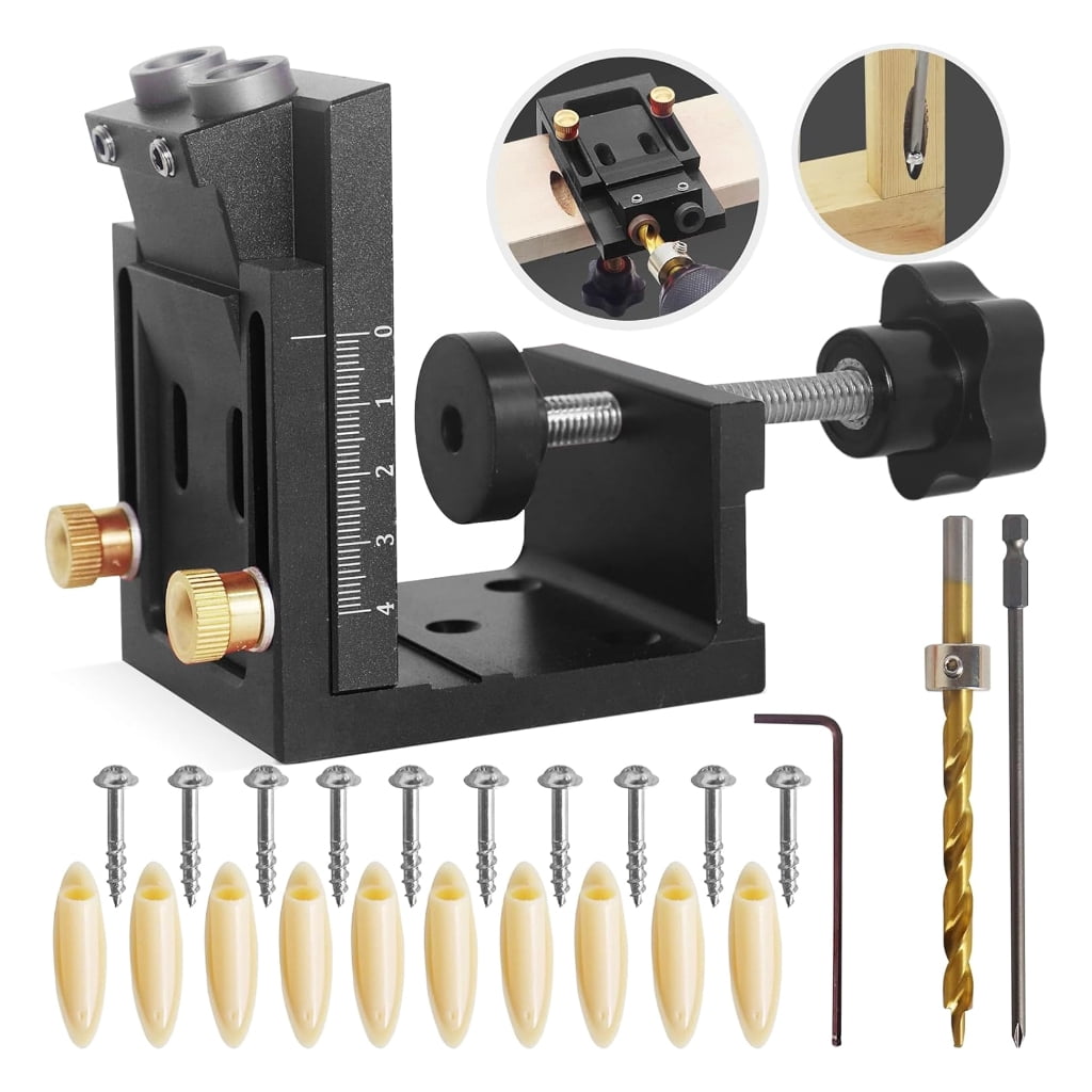 Adjustable Wood Doweling Jig Drill Locator Hole Puncher Positioning Opener Woodworking Tool Includes Drill Bit and Plugs
