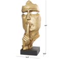 thumbnail image 3 of 14" x 40" Gold Polystone Large Cutout Quiet Gesture Face People Sculpture with Black Base, by DecMode, 3 of 12