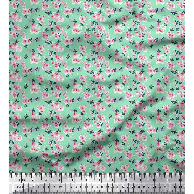Soimoi Polyester Crepe Fabric Flower Artistic Decor Fabric Printed Yard 42 Inch Wide