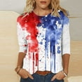 thumbnail image 1 of Baikeli Gratuit avec Codes Promo T-Shirt à Col Rond Imprimé Mode Fête de l'Indépendance pour Femmes Manches 3/4 Haut T-Shirts Manches 3/4 pour Femmes, 1 of 5