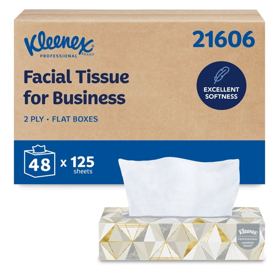 Kleenex Professional Facial Tissue, Bulk (21606), 2-Ply, White, Flat Boxed Format, Designed for Business (125 Tissues/Box, 48 Boxes, 6,000 Sheets/Case)