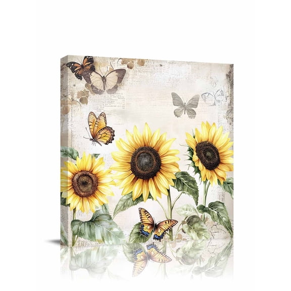 American Pastoral Style Canvas Wall Art, Flower Sunflower Farm Framed Wall Decor Modern Artwork Prints Painting for Living Room, Bedroom, Kitchen & Cafe Decor 16x16 Inch