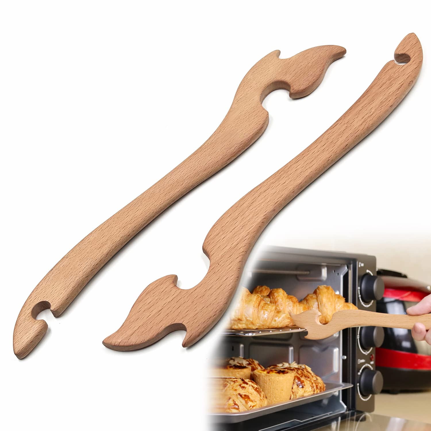 Two Hot Racks Shinelingee Oven Rack Puller, Wood Oven Rack Push Pull Tool, Prevent ...