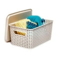 Homz Plastic Wicker Storage Boxes with Lid, Small