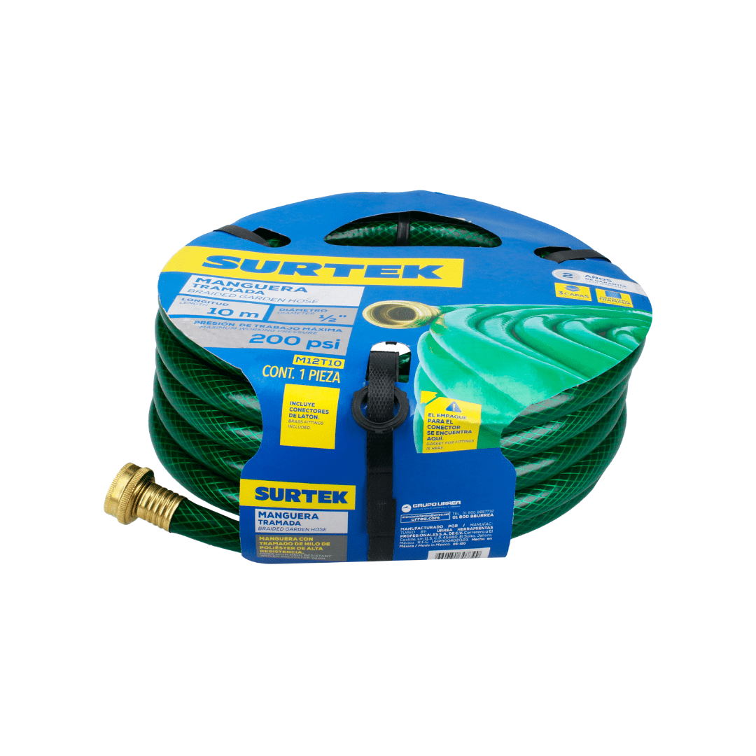 Surtek Green Woven Garden Hose, Braided Reinforced, 1/2", 100m