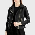 thumbnail image 3 of HTNBO Women Faux Leather Bomber Jackets Full Zip Lapel Vintage Casual Moto Crop Coat Loose Long Sleeve Outerwear, 3 of 6