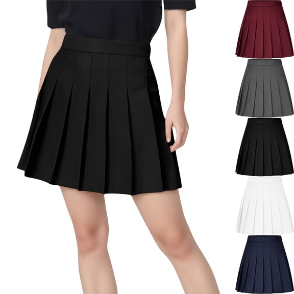 Maoxin Skirt for Women Women's Solid Color Pleated Belt Pants High Waisted Skirt ,Black,M