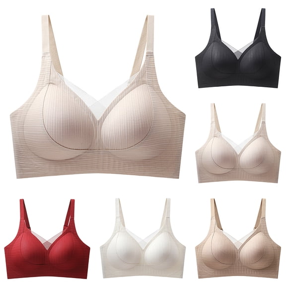 YHAJDS Women's Seamless Comfortable Daily Bra, Women's Soft Support Seamless Bra Thin Comfortable Breathable Push-Up Adjustable Everyday Underwear