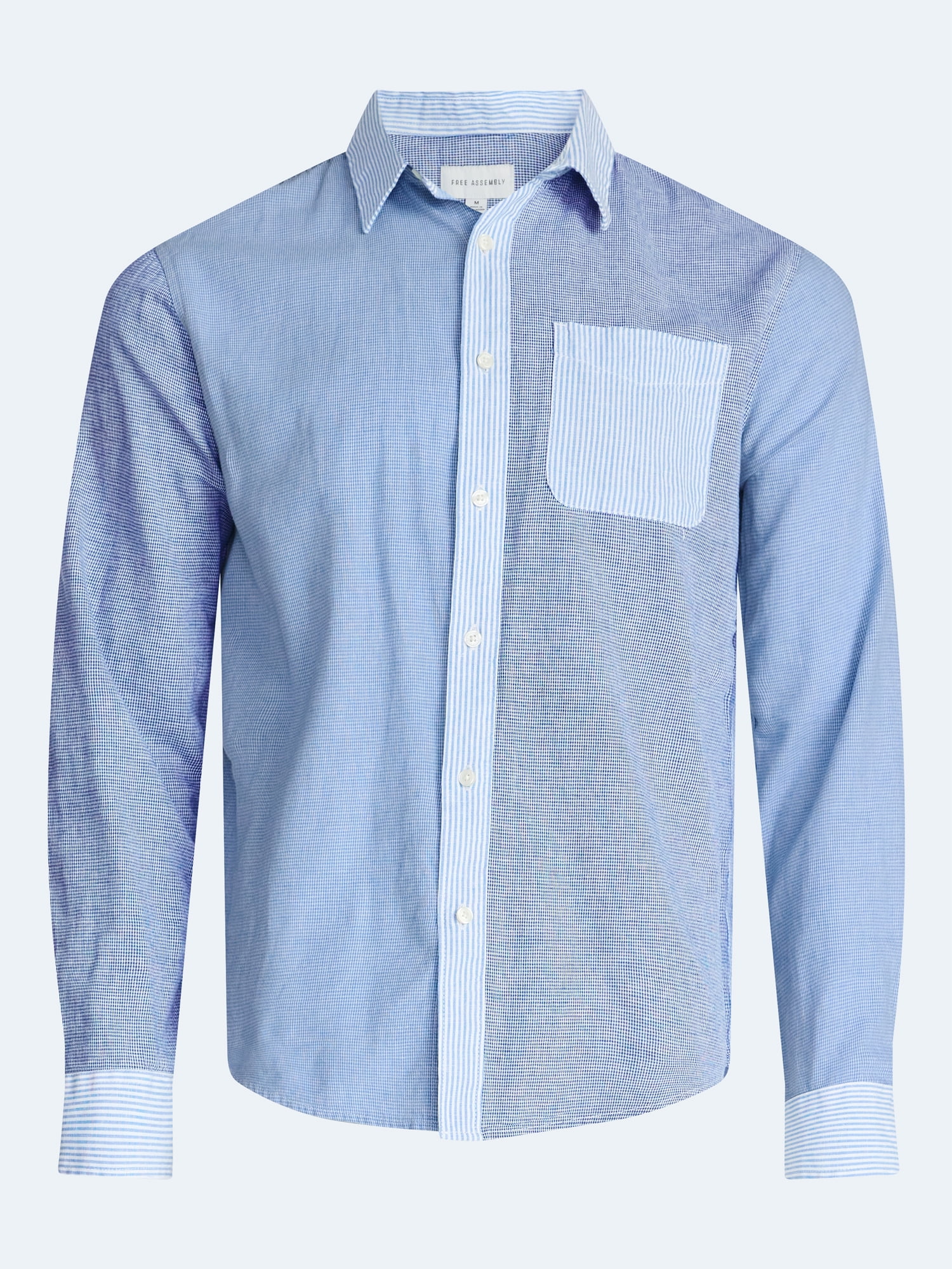 Free Assembly Men's Linen Blend Mixed Pattern Button Front Shirt, Sizes XS-3XL