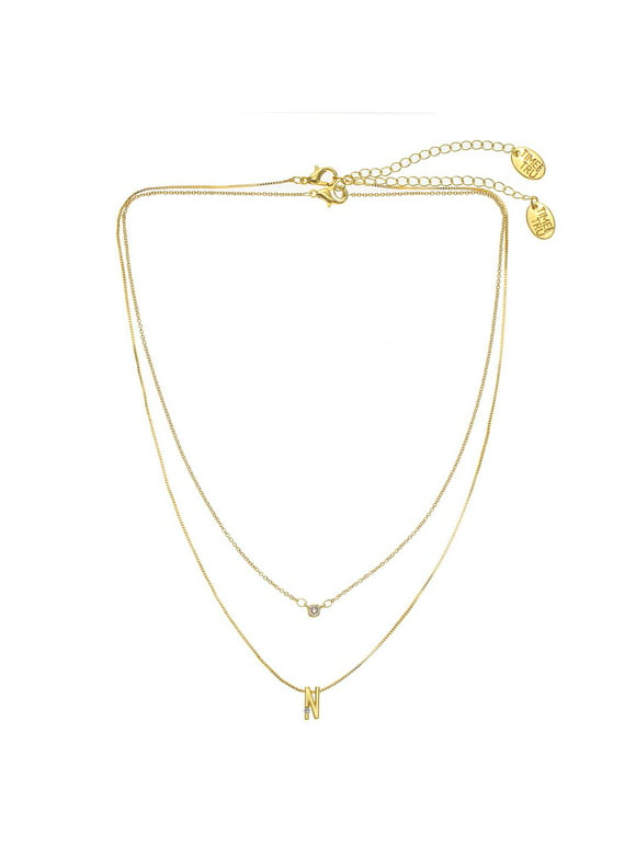 Time and Tru Goldtone Initial Letter "N" Necklace Set for Women, 2 Piece Set