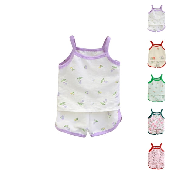 YHAJDS Kids 2 Piece Set Heart Print Sleeveless Camisole Top with Loose Fit Shorts Summer Wear