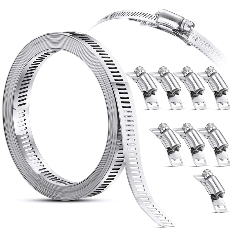 50 16" XL WIDE Stainless Steel Metal Cable Tie Clamp Strap w/ Tightening Tool 