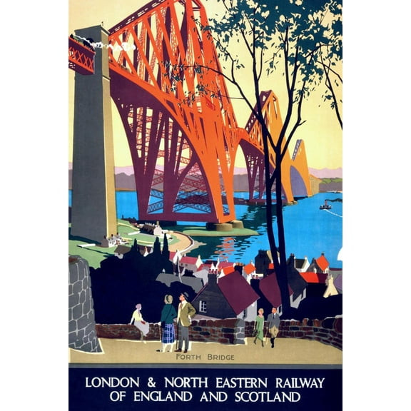 Art.com Forth Bridge Vintage Travel Poster, London & North Eastern Railway of England & Scotland Art Print by Piddix, 12" x 18"