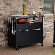 Expert Grill Outdoor BBQ Prep Cart with Wheels, Stainless Steel Top & Storage Shelves