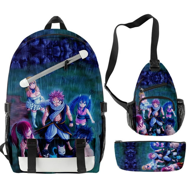 Set de mochilas Fairys Tails Anime School 3D para niños, 3 piezas