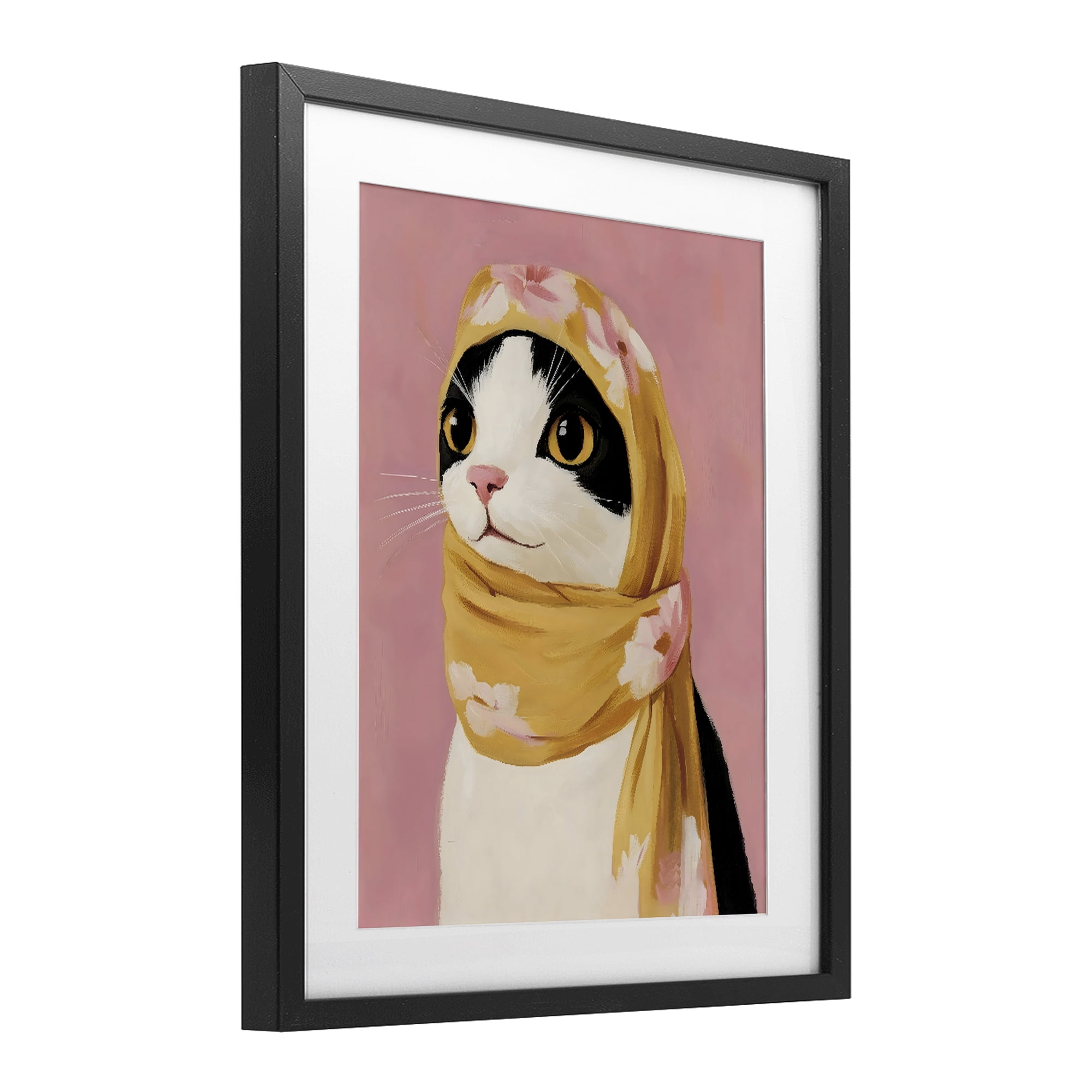 Stupell Industries Cat Babushka in Yellow Scarf Black Framed Print Under Glass, design by The Prints Vibe