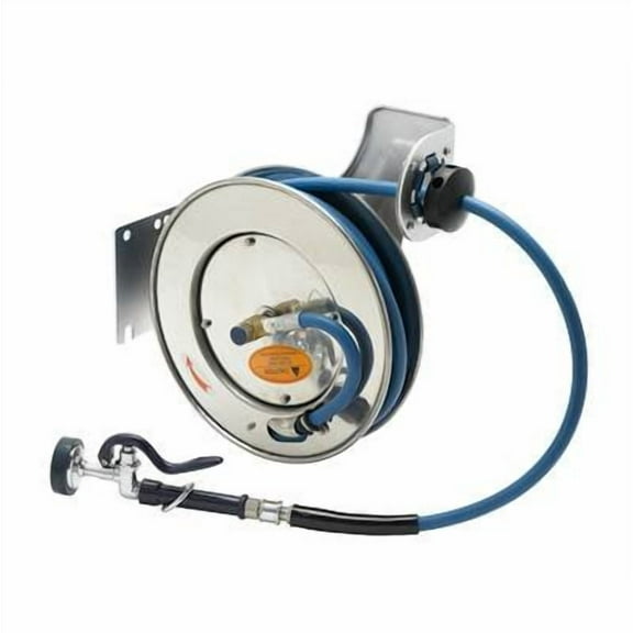 T&S Brass - Hose Reel,Open,Stainless Steel,35'Hose,3/8''ID with Spray Valve
