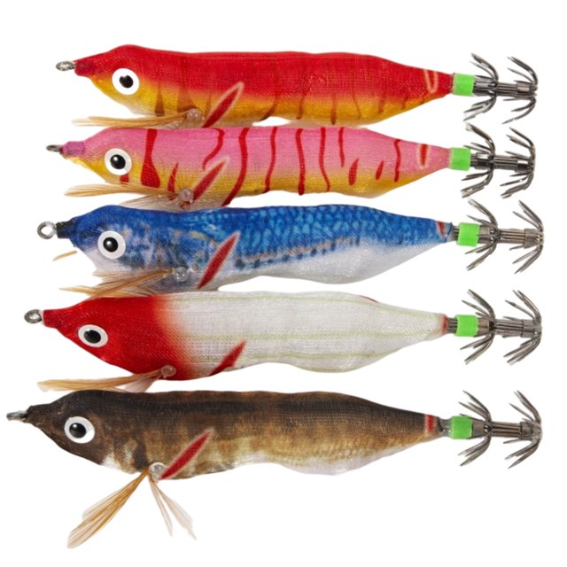 5 anzuelos fluorescentes para calamar con cebo blando para pesca de lubina, trucha y salmón en agua dulce o salada, cebos luminosos LED para camarones