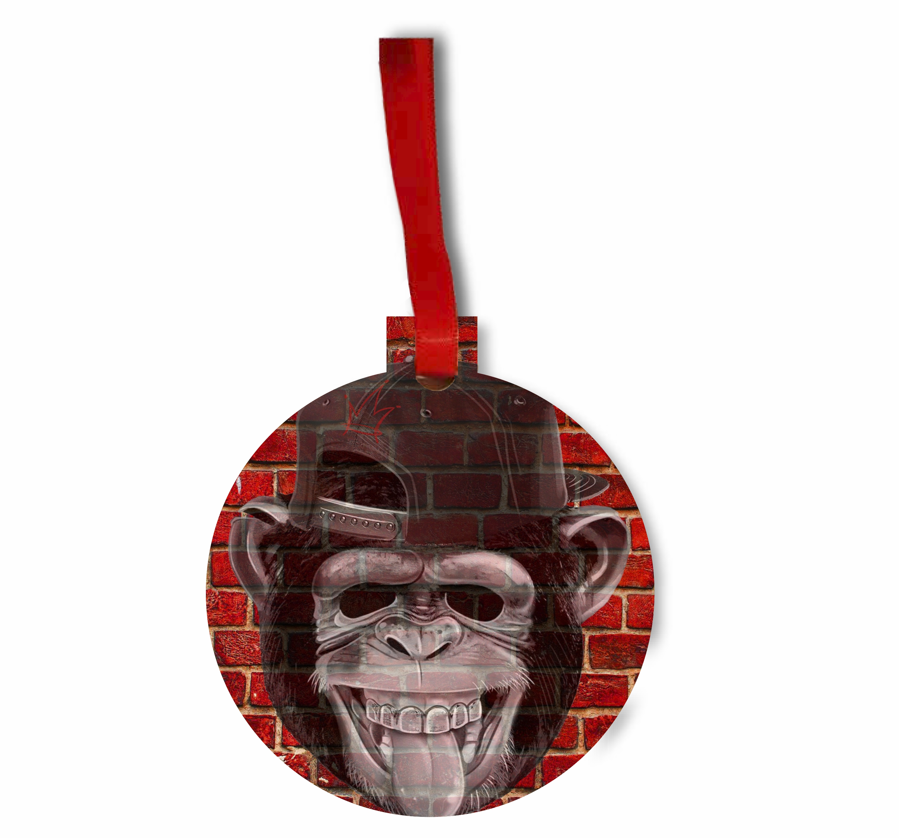 Punk Monkey Brick Wall Street Art Style Print Round - Shaped Flat Hardboard Christmas Holiday Ornament - image 1 of 1