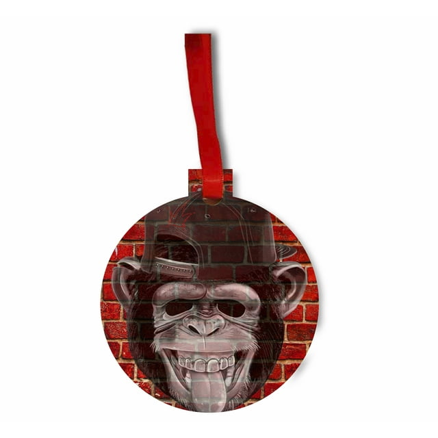 Punk Monkey Brick Wall Street Art Style Print Round - Shaped Flat Hardboard Christmas Holiday Ornament