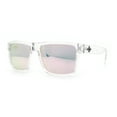 thumbnail image 5 of Mens Classic Suburb Urban Rectangular Sport Horn Rim Plastic Sunglasses Clear - Pink Mirror, 5 of 8